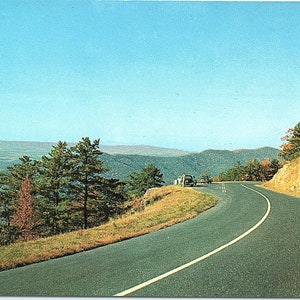 vintage Unposted Postcard Mountains Valley Classic Cars Skyline Drive Shenandoah National Park Virginia VA P15272 C.H. Ruth Plastichrome
