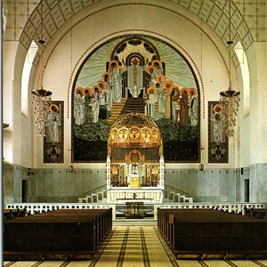 Cartão postal vintage não publicado Vista interior Igreja de São Leopoldo Steinhof Hospital Psiquiátrico Viena Áustria AT Art Nouveau Architecture 51614