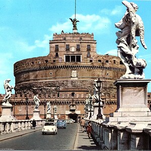 Vintage 1975 Posted Postcard Castle of St. Angel Classic Cars Rome Roma Italy IT SAR 175 Kodak Ektachrome