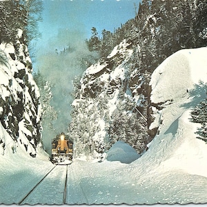 Cartão postal de trem vintage não publicado O trem de neve Algoma Central Railway Agawa Canyon Canadá CA 12508-D Cartões coloridos Dexter Bordas recortadas