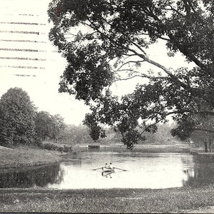Vintage Circa 1909 Opublikowano podzieloną pocztówkę czarno-białą Jezioro w Washington Park w Springfield Illinois IL Stempel pocztowy Springfield IL