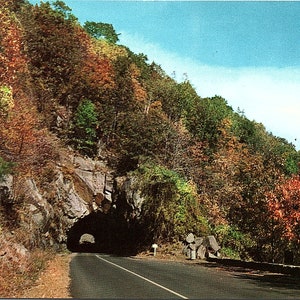 Cartão postal vintage não postado Folhagem de outono Túnel Skyline Drive Parque Nacional de Shenandoah Virgínia VA C.H. Ruth Plasticchrome Simonpietri P17449