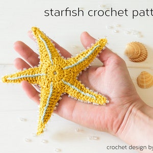 haak zeesterpatroon, zeester, pdf, download, eenvoudig, diy, kleurrijk, katoen, garen, handgemaakt, cadeau