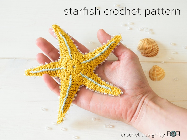 crochet starfish pattern, sea star, pdf, download, easy, diy, colorful, cotton, yarn, handmade, gift image 1