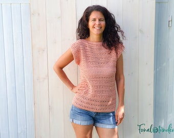 modello estivo all'uncinetto con top in pizzo, filato scintillante Twinkle, download istantaneo pdf, m, taglia, facile,