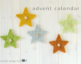 crochet advent star calendar pattern, pdf, download, easy, diy, colorful, cotton, yarn, handmade, gift