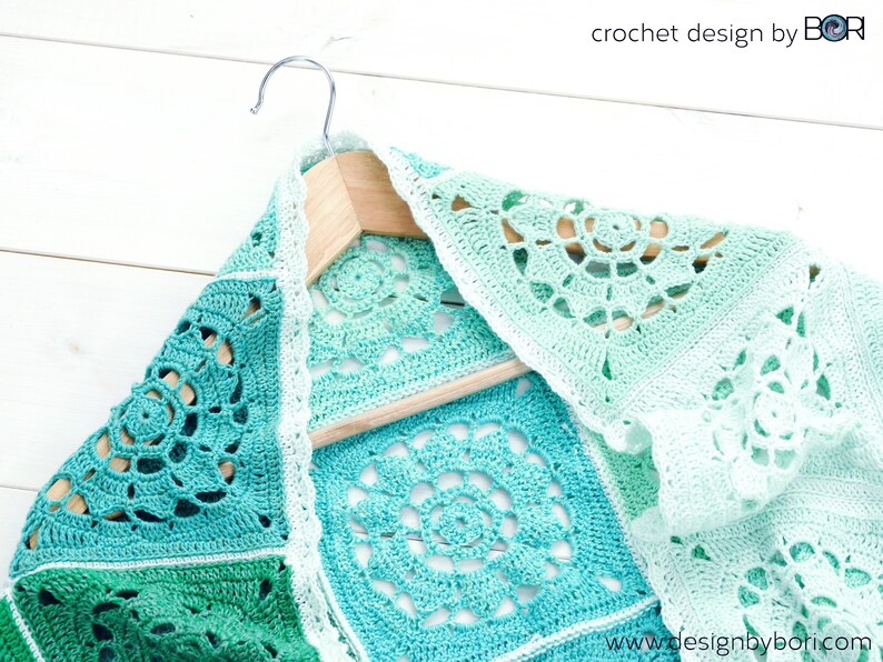 peppermint shawl crochet pattern, bolero, stole, shrug, granny square, mint, lace, instant download pdf, s, m, l, size, easy, light yarn image 5