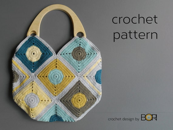 Knitted Bag With Wooden Handle, Granny Square Clutch, Crochet Jute Bag  Pattern, , Crochet Granny Square Purse Pattern, Crochet Cl - Etsy
