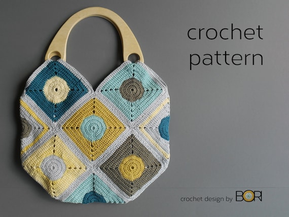 Knitted Bag With Wooden Handle, Granny Square Clutch, Crochet Jute Bag  Pattern, , Crochet Granny Square Purse Pattern, Crochet Cl - Etsy