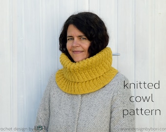 winter cowl scarf knitting pattern, unisex, instant download pdf, easy pattern