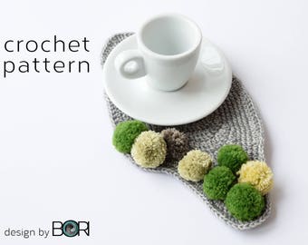 motivo all'uncinetto con pom pom, tovaglietta, biancheria da tavola, caffè, tè, facile, fai da te, cotone, filato, fatto a mano