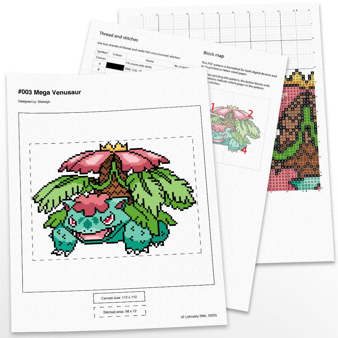 003 Mega Venusaur Cross Stitch Pattern - Etsy