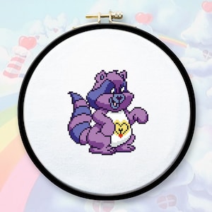 Bright Heart Raccoon Cross Stitch Pattern