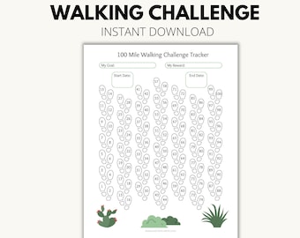 Walking Challenge, 100 Mile Challenge Tracker, Step & Walking Tracker, Step Journal, Walking Gift, Walking Chart, Step Goal Printable,