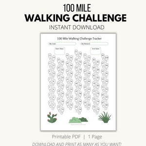 Wandeluitdaging, 100 Mile Challenge Tracker, Step & Walking Tracker, Step Journal, Walking Gift, Walking Chart, Stapdoel afdrukbaar,