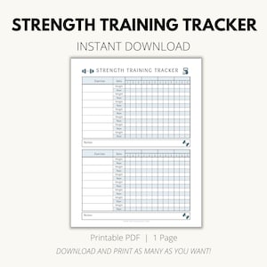 Strength Training Tracker, Planner, Weight Lifting Log, Workout Tracker Printable, Fitness Tracker PDF, Printable, Digital, Lifting Tracker,