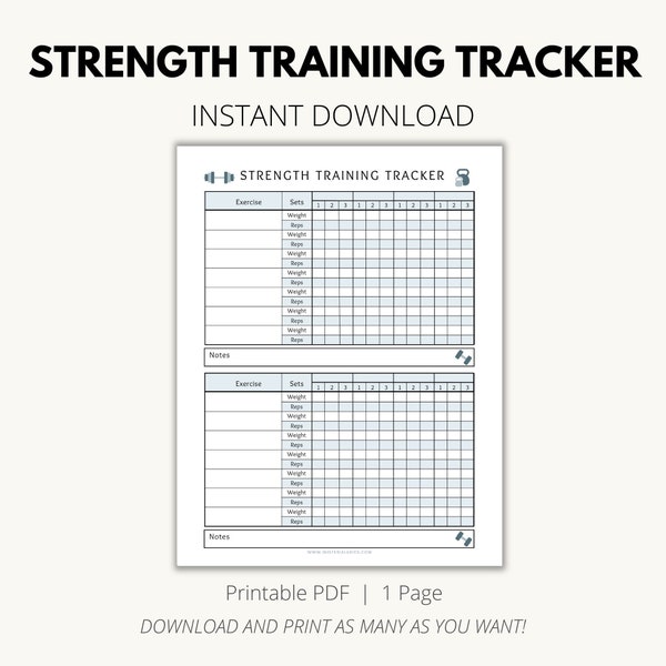 Strength Training Tracker, Planner, Weight Lifting Log, Workout Tracker Printable, Fitness Tracker PDF, Printable, Digital, Lifting Tracker,
