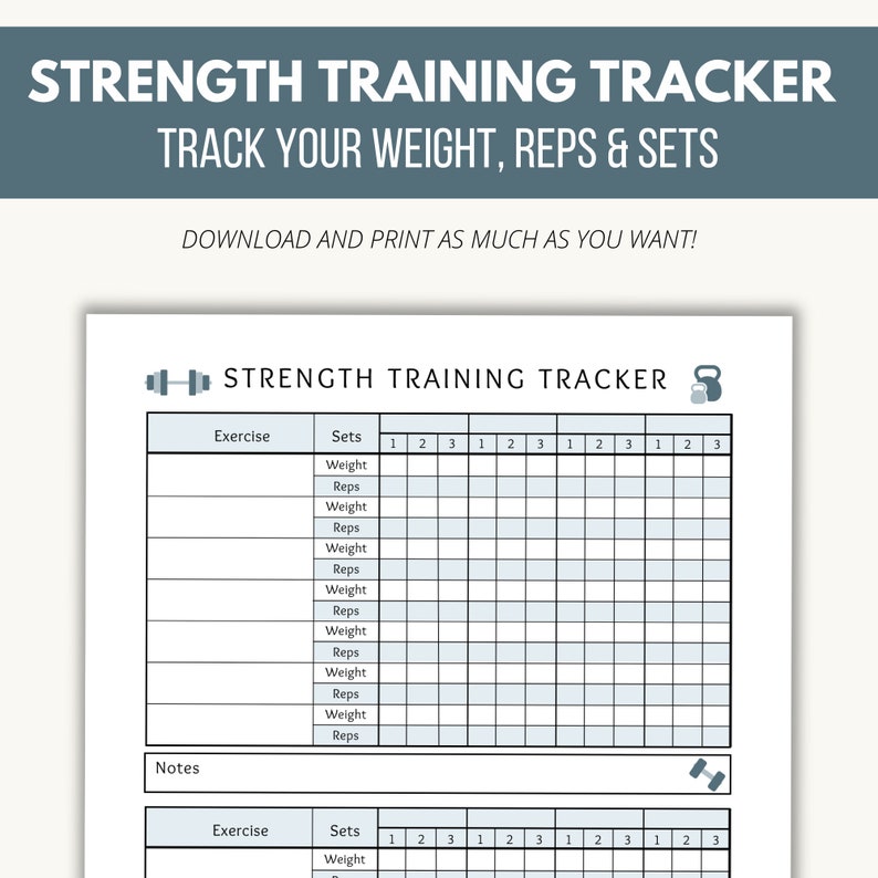 Strength Training Tracker, Planner, Weight Lifting Log, Workout Tracker Printable, Fitness