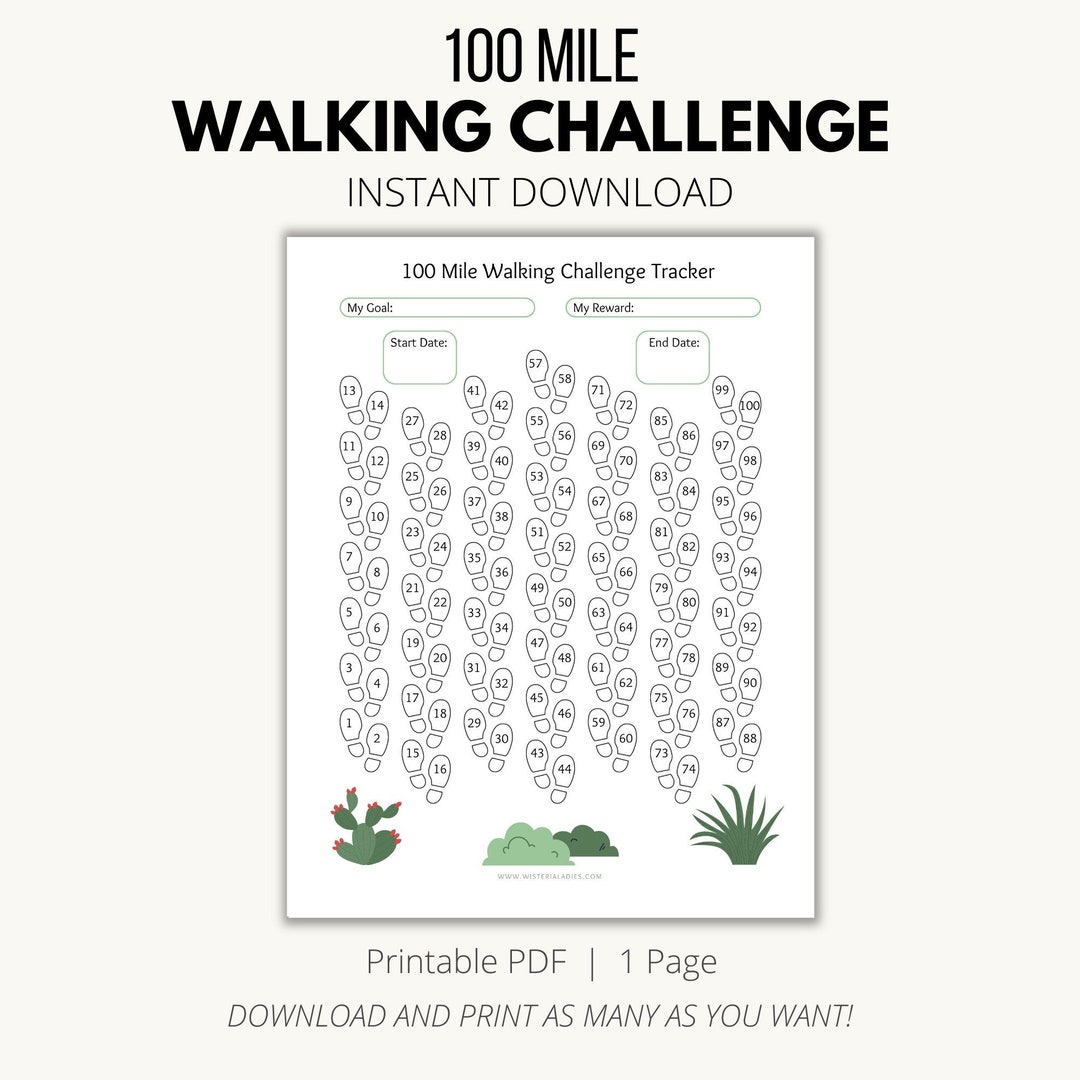 Walking Challenge, 100 Mile Challenge Tracker, Step & Walking Tracker