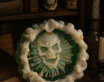 Gothic Resin Skull Dish – Altar Decor, Ashtray or Trinket Dish, Glow Option Available