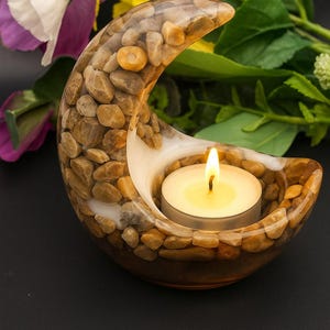 Crescent Moon Tealight Holder: Decorative Stone Candle Holder