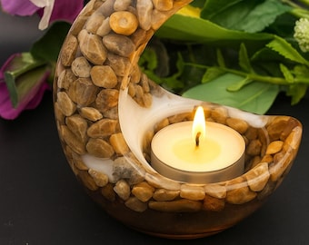 Crescent Moon Tealight Holder: Decorative Stone Candle Holder