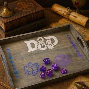 Hand-Painted Wooden Dice Tray – DnD  Tabletop Accessory, Holographic Accent, Geek Gift & Decor
