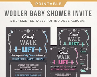 Weightlifting Baby Shower Invite Card Invitation - Printable Editable Gym Barbell Baby Shower Pregnancy Invitation PDF Customizable