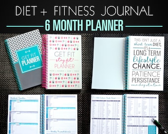 Fitness Diet Planner - 6 Month Diet Diary, Weight Loss Journal, Nutrition Tracker, Paleo, IIFYM, Motivation TEAL TURQUOISE A5