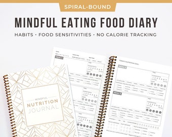 Mindful Eating Food Journal - Gold or Grey 90 Days, 3 Months of Food Sensitivity Logging Pages, Diet Journal