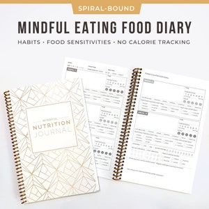 Mindful Eating Food Journal - Gold or Grey 90 Days, 3 Months of Food Sensitivity Logging Pages, Diet Journal