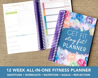 12 Week Fitness Planner - Colorful Floral Gratitude Journal Nutrition Tracker, Weight Loss Journal