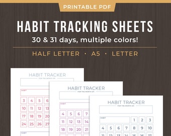 Printable Monthly Habit Tracker: Colorful Check-Off Sheets (Digital Download)
