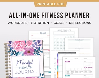 Printable Nutrition Planner - Weight Loss, Macro Tracking & Workout Planner - A5 + Letter Size PDF - Flexible Dieting