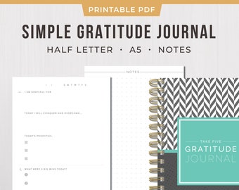 Printable Gratitude Journal - Daily Take Five Minutes Gratitude Diary A5 Letter PDF Notebook for Men and Women