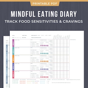 Voedingsdagboek Mindful eten: logboekpagina's voor voedselgevoeligheid, afdrukbare pdf