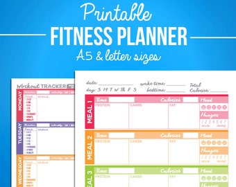 printable fitness planner nutrition workout gratitude etsy diet and exercise journal printable