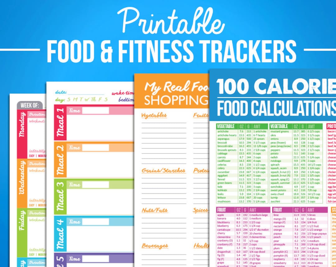 Food & Fitness Tracker Bundle: Diet, Workout, Calorie Chart (digital ...