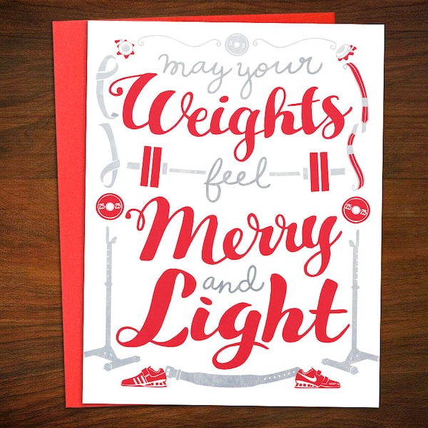Weightlifting Christmas Card: Merry Weights Holiday Greeting