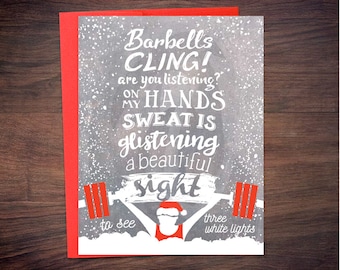 Weightlifting Christmas Cards - Chalking in a Winter Wonderland - Fitness Barbell Snatch Holiday CrossFit Greeting Card