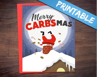 Printable CrossFit Merry Carbsmas Christmas Greeting Card - Flexible Dieting, IIFYM, Macros, Print Your Own Digital PDFs!