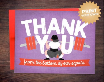 Thank You from the Bottom of My Squat Printable PDF Greeting Card CrossFit Weightlifting