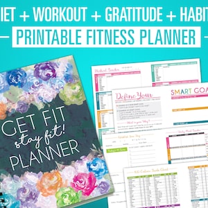 Colorful Motivational Printable Fitness Journal - Nutrition, Weight Loss & Workout Planner - A5 + Letter Size PDF - Flexible Dieting