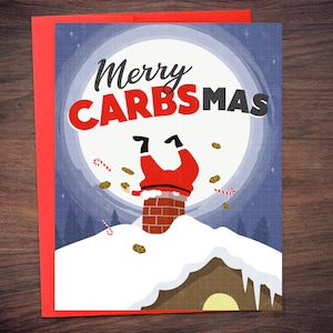 Merry Carbsmas Flexible Dieting Christmas Card - Paleo, IIFYM, Macros, Père Noël sur un régime, Fitness Holiday Card, Haltérophilie, Nutrition