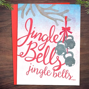 Fitness Jingle Bells Kettlebell Cartão de Natal de Natal - Cartão de felicitações de Natal para presente de levantamento de peso Hyrox