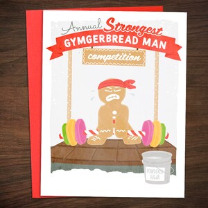 Cartão de Natal de Gymgerbread Strongman Powerlifting mais forte - Boas festas North Swole Gingerbread