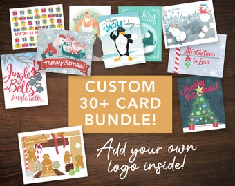 Custom Fitness Christmas Card Holiday Bundle - Customized Add Gym Logo Holiday Cards