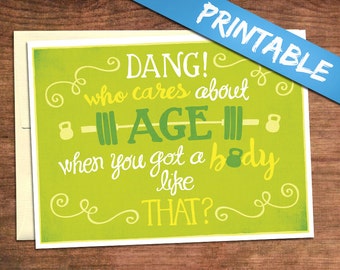 Fit For Your Age Birthday Printable Card - Fitness, Crossfit, Weightlifting, Barbell, Masters