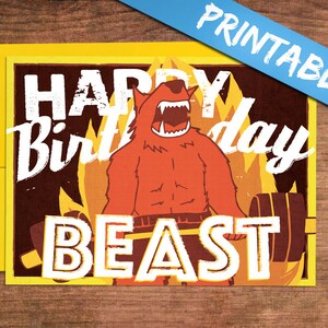 Biglietto d'auguri Crossfit stampabile in modalità Bestia di buon compleanno - Biglietto con bilanciere per fitness, sollevamento pesi, powerlifting
