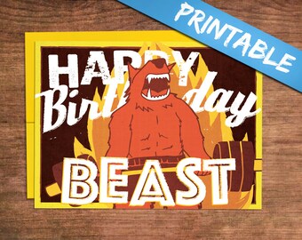 Happy Birthday Beast Mode Printable Crossfit Birthday Card - Fitness, Weightlifting, Powerlifting Barbell Card